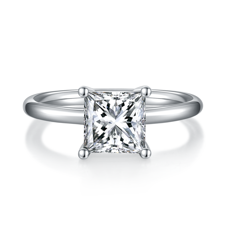 Classic正方形S925银镀白金MoissaniteWomen's Ring3.0ctD级